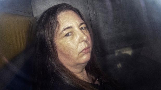 Erin Patterson arrives at court in a prison van during her trial in May. This picture could not be used until after the trial.
