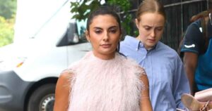 Paige DeSorbo Wears Feathered Dress on ‘The Devil Wears Prada 2’ Set: Report