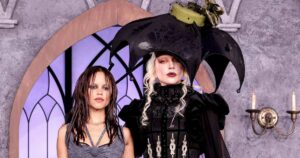 Lady Gaga Wears Drastic Goth Look at ‘Wednesday’ Season 2 Event With Jenna Ortega