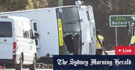 One child dead, more than 10 children from Christian College and one adult hospitalised after horrific bus crash on Hamilton Highway near Geelong