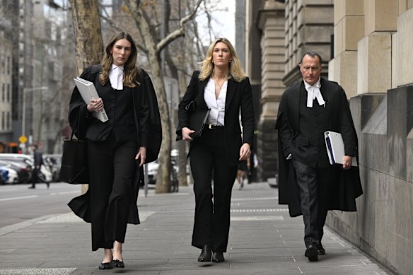 Erin Patterson’s legal team Sophie Stafford (left), Ophelia Hollway and Colin Mandy, SC, arrive at the Supreme Court.