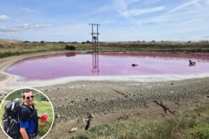 Visitors shocked to see rare, neon pink lake during hike — and the reason for the spectacle left them ‘filled with sadness’