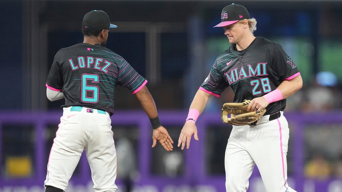 Marlins celebrate a win