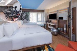 This fitness-focused hotel chain has workout equipment in every single room