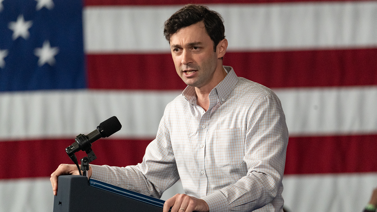 Sen.Jon Ossoff, D-Ga., speaks at a campaign event for President Joe Biden at Pullman Yards on March 9, 2024 in Atlanta, Georgia. 