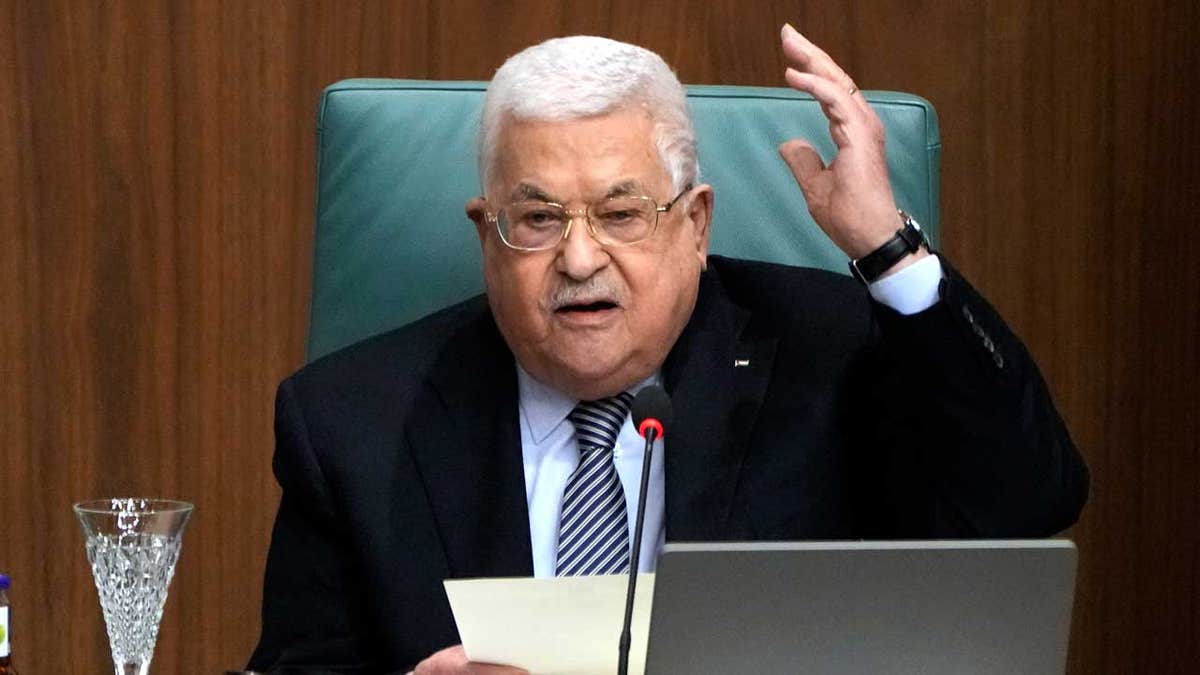 Palestinian President Mahmoud Abbas speaks during a conference to support Jerusalem at the Arab League headquarters in Cairo, Egypt
