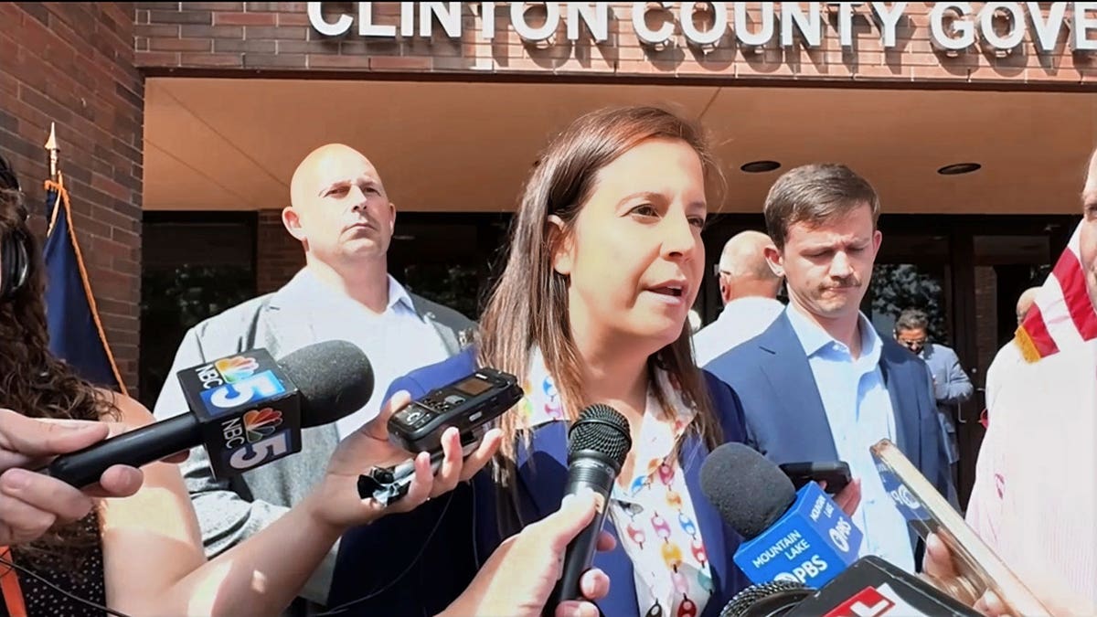Rep. Elise Stefanik speaks to reporters