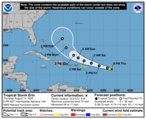 Tropical Storm Erin ‘Near Hurricane Strength’ as New Track Issued