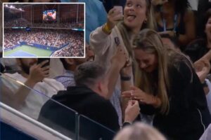 US Open proposal brings Flushing crowd to its feet as thousands cheer on love birds