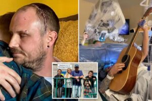 Dad plays guitar while having surgery to remove kiwi-sized brain tumor