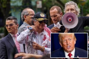 US to revoke Colombian president’s visa after he urged troops to ‘disobey’ Trump at NYC protest with Roger Waters  