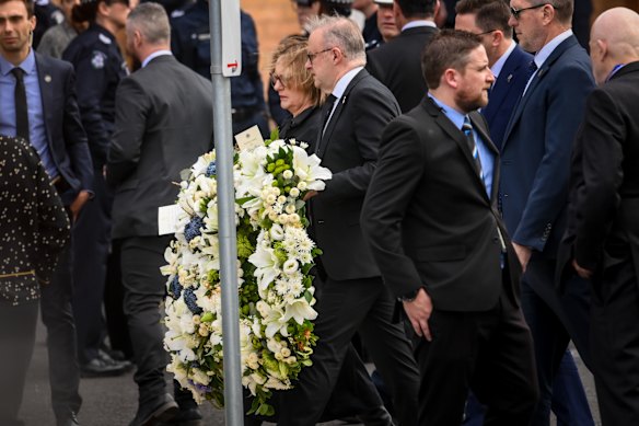 Prime Minister Anthony Albanese and Victorian Premier Jacinta Allan are among the mourners.
