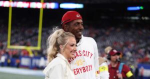 Brittany Mahomes Wears All-White Outfit to Husband Patrick’s Game, Poses With Pat Mahomes Sr