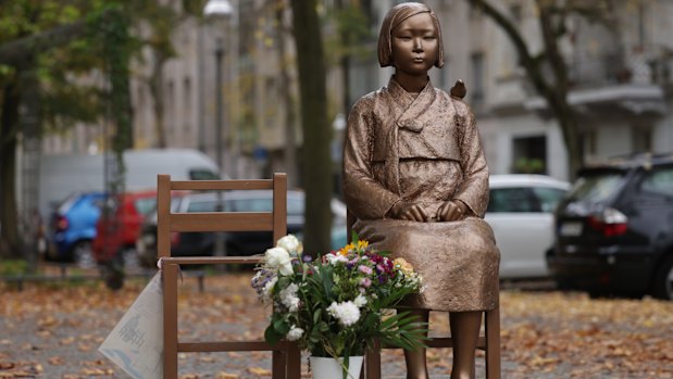 Ari, a monument in Berlin to the comfort women forced into prostitution by Japanese forces before and during World War II. The Japanese government has repeatedly requested that the monument be removed.