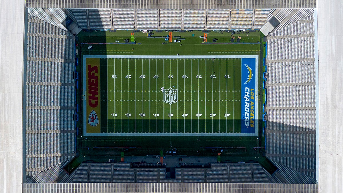 Aerial view of field in Brazil for NFL game