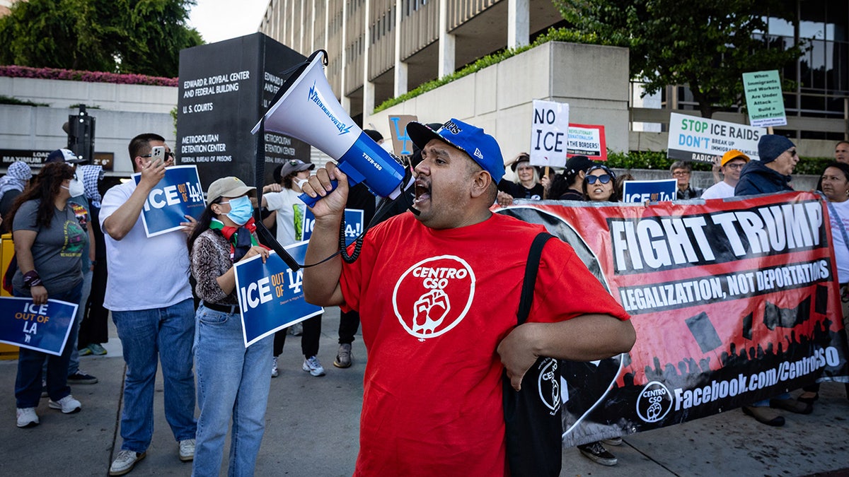 Demonstrator in California opposing ICE