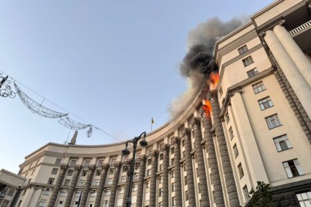 Ukraine’s Main Government Building Hit for First Time in Russian Attack