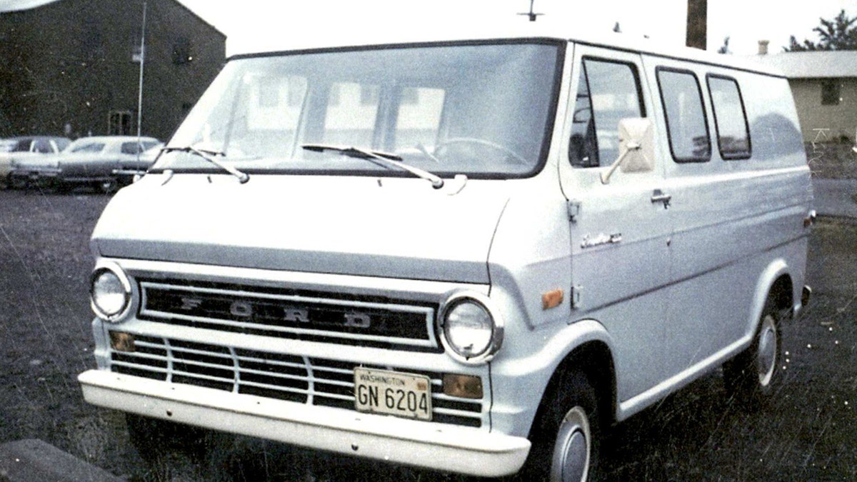 An aerial view of Warren Forrest's light blue van.