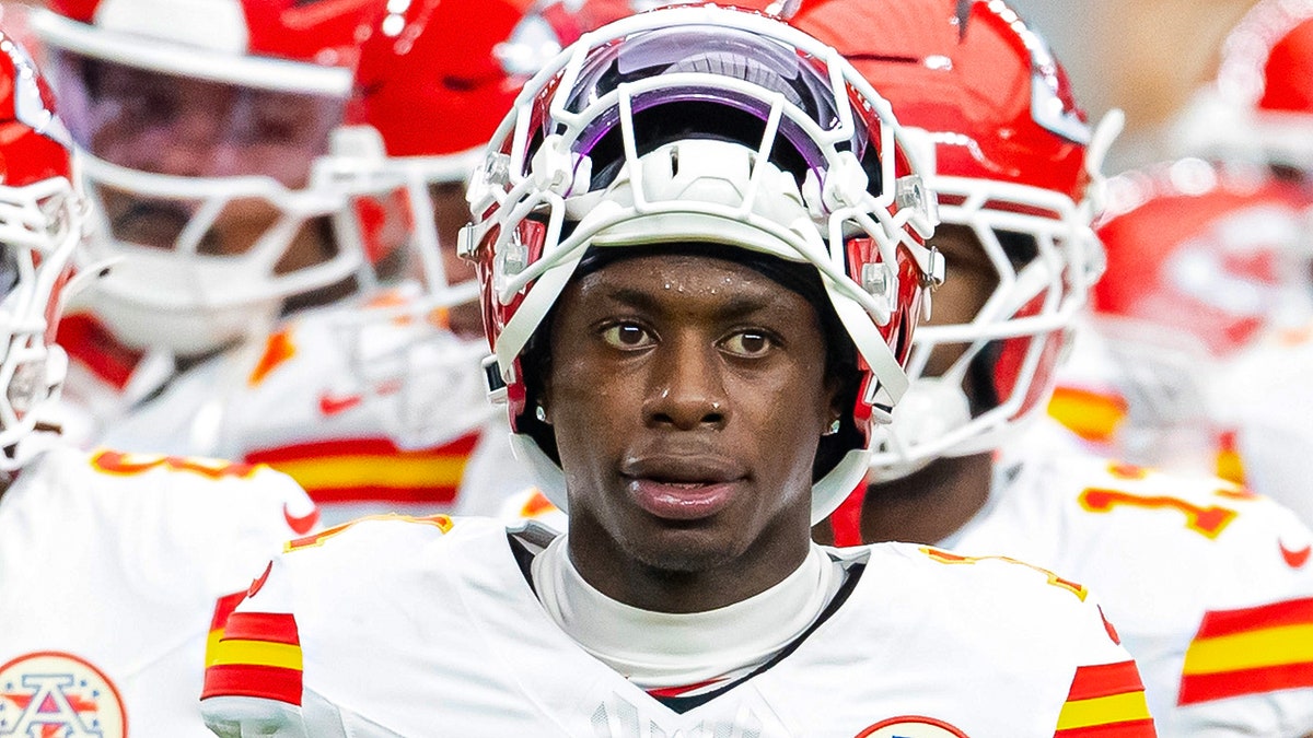 Xavier Worthy with helmet on head