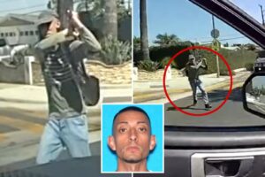 Unhinged man gunned down after charging officer with shovel outside elementary school, wild video shows