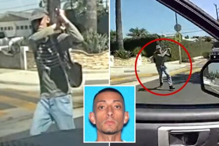 Unhinged man gunned down after charging officer with shovel outside elementary school, wild video shows