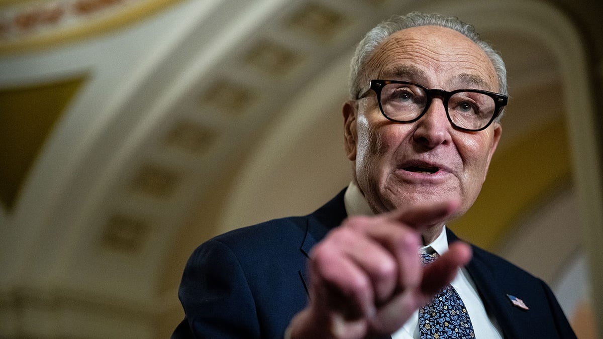 Senate Minority Leader Chuck Schumer, D-N.Y., speaking to reporters.