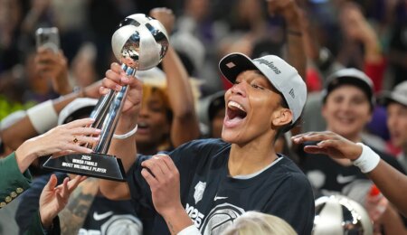 WNBA’s A’ja Wilson shares heartfelt message for NBA star Bam Adebayo at Aces title celebration