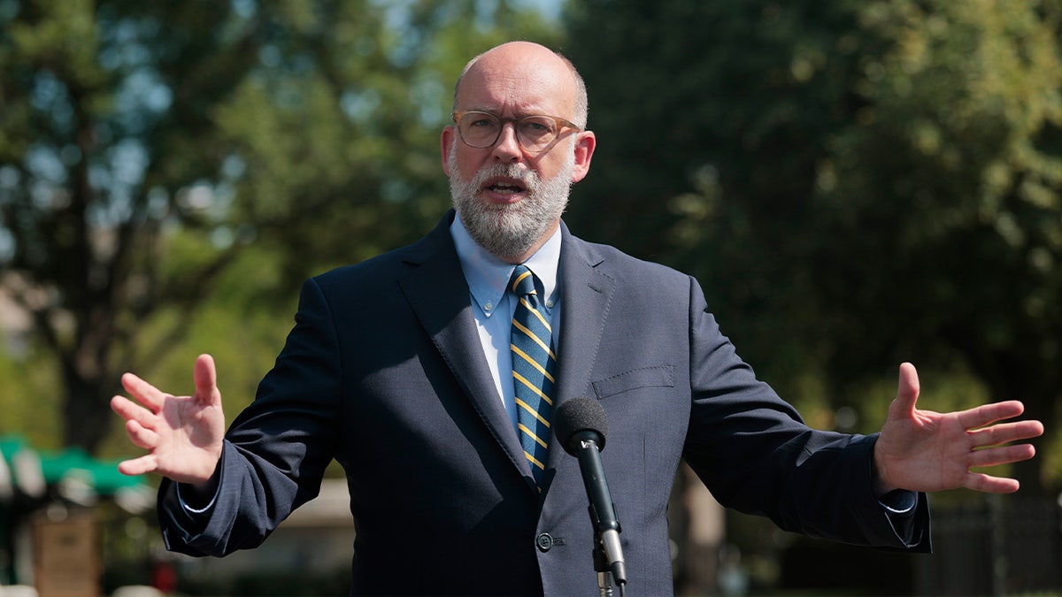 Russell Vought speaks at the White House