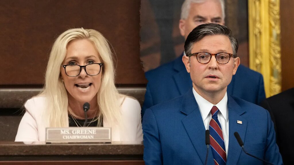 Mike Johnson, Marjorie Taylor Greene clash in heated private GOP call over shutdown strategy Mike Johnson, Marjorie Taylor Greene clash in heated private GOP call over shutdown strategy