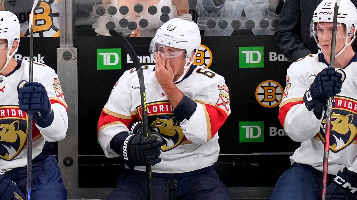 Brad Marchand cries on bench