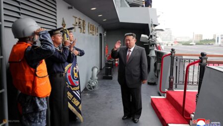 North Korea’s Kim Jong Un visits naval destroyer, KCNA says