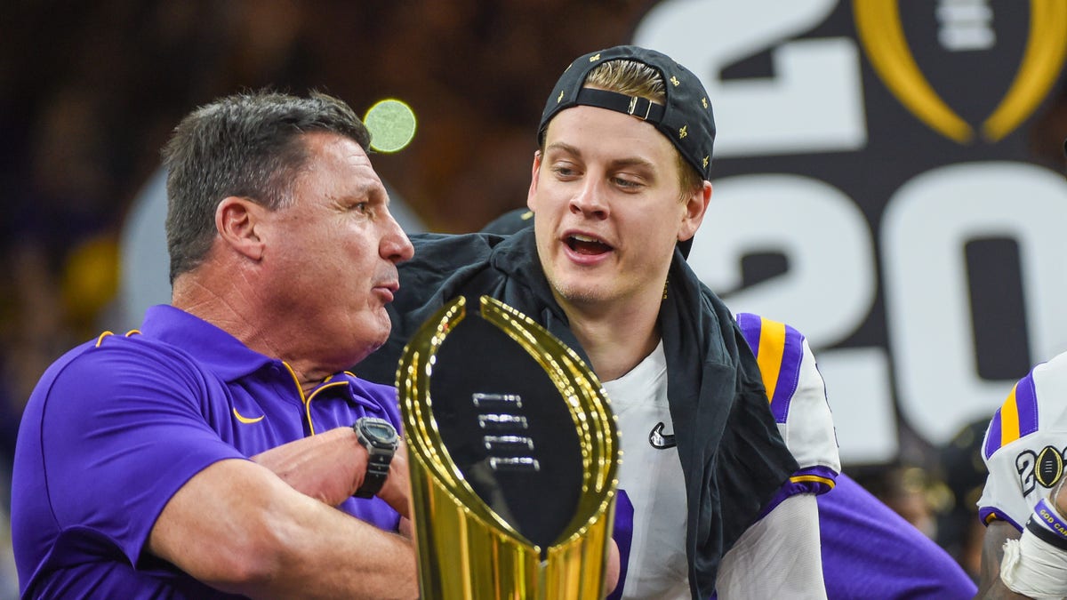former LSU football coach Ed Orgeron and former LSU QB Joe Burrow