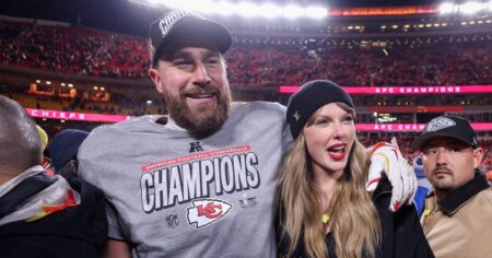 Travis Kelce Laughs Off Jason Kelce’s Question About Taylor Swift’s Suggestive ‘Wood’ Song 