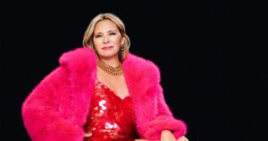 Kim Cattrall, 69, Gets Leggy in Red Sequin Dress and Hot Pink Fur Coat for Glitzy New Campaign