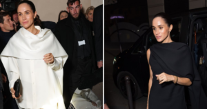 Meghan Markle Trades White Pantsuit for Sleek Black Gown After Surprise Paris Fashion Week Appearance