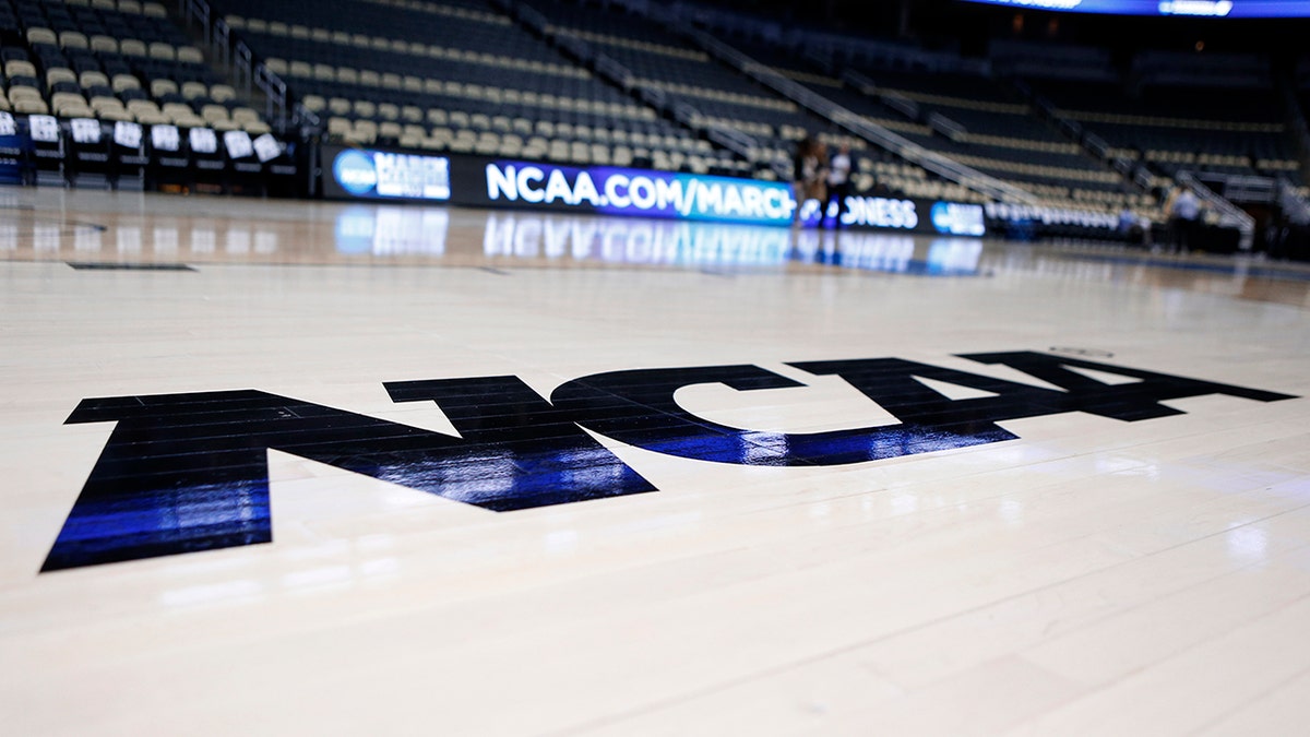 An NCAA on-court logo