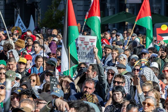 A pro-Palestine protest on August 24. Activists plan to march through Melbourne on Tuesday evening.