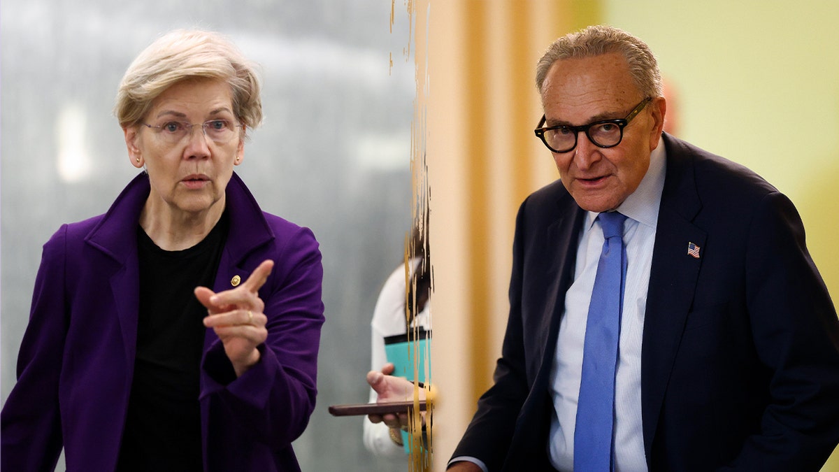 Sens. Elizabeth Warren and Chuck Schumer in the halls of Congress