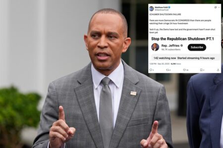 Democrats mocked after government shutdown livestream gets few viewers: ‘Party of 18% approval and sinking’