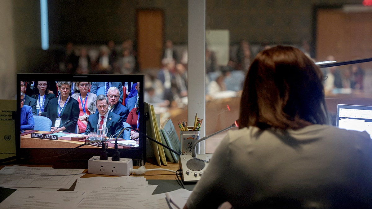 U.N. Ambassador Mike Waltz is seen on a monitor