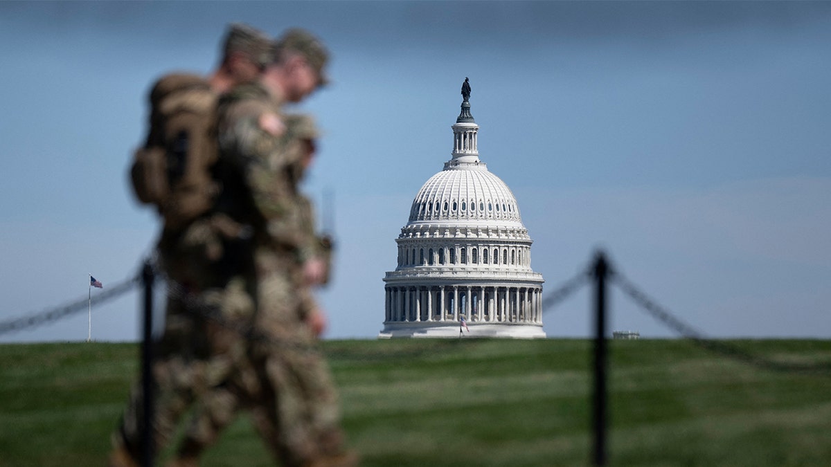 The U.S. Capitol is seen as members of the National Guard patrol the National Mall in Washington, D.C., on Sept. 8, 2025. (AFP via Getty Images)