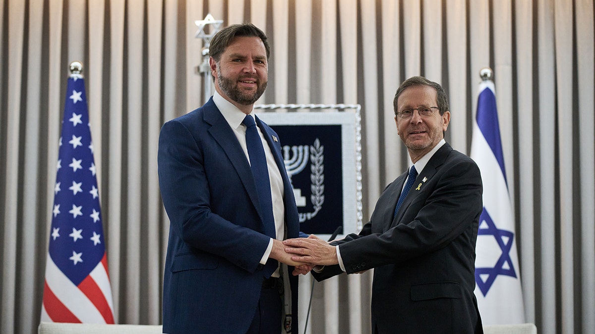 Vice President JD Vance shakes hands with Israel President Isaac Herzog