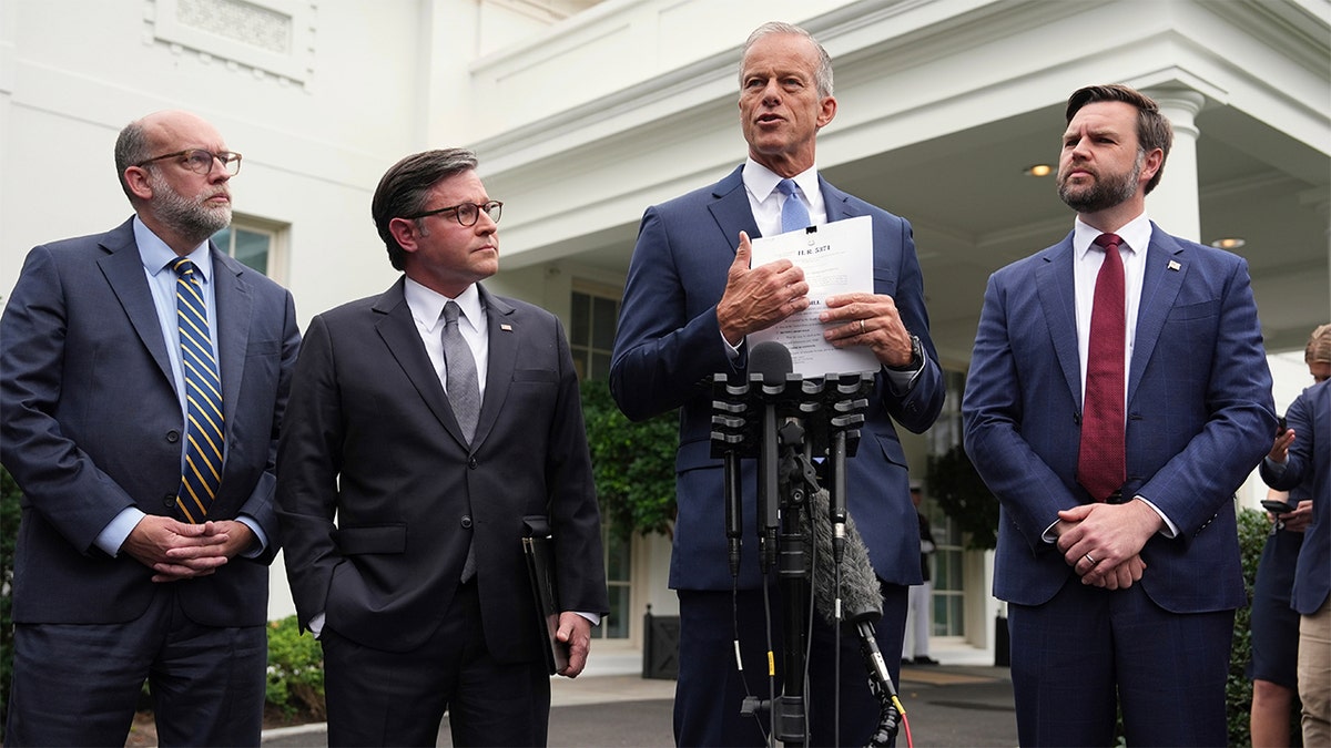 Congressional leaders speaking at the White House