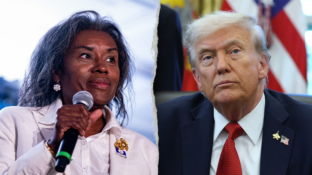 Winsome sears is seen with Donald Trump in a split image