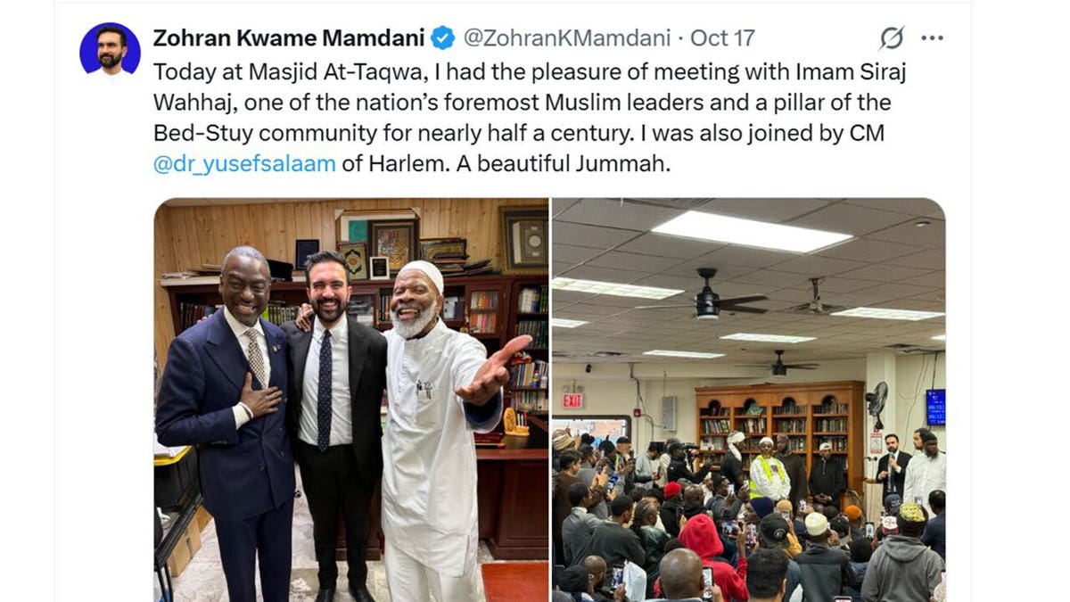 x post from zohran mamdani saying that he met with Imam Siraj Wahhaj and Yusef Abdus Salaam.