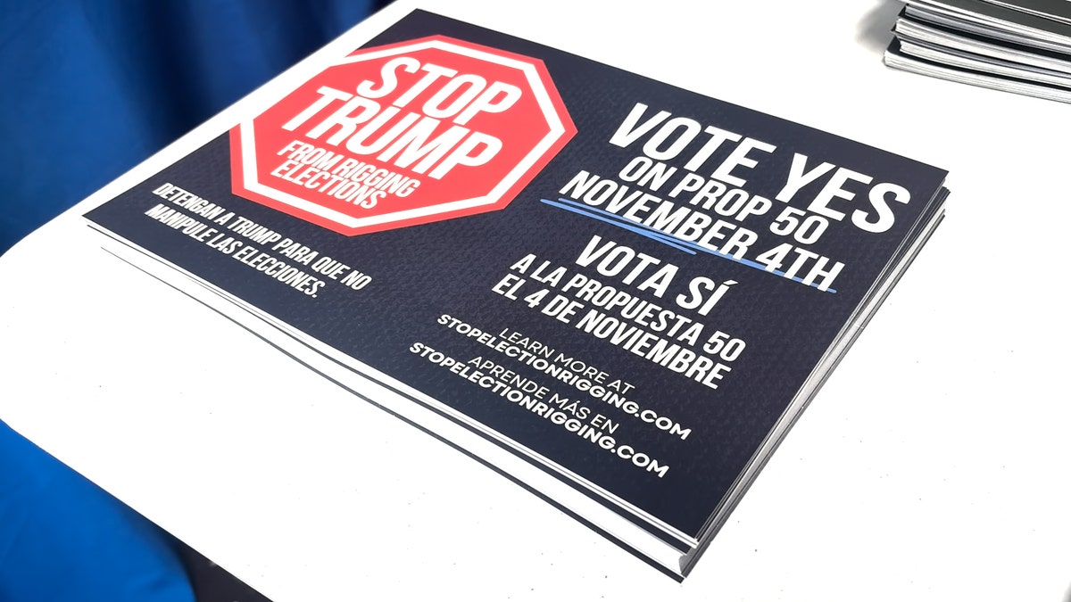 A flyer urging people to vote for Prop 50