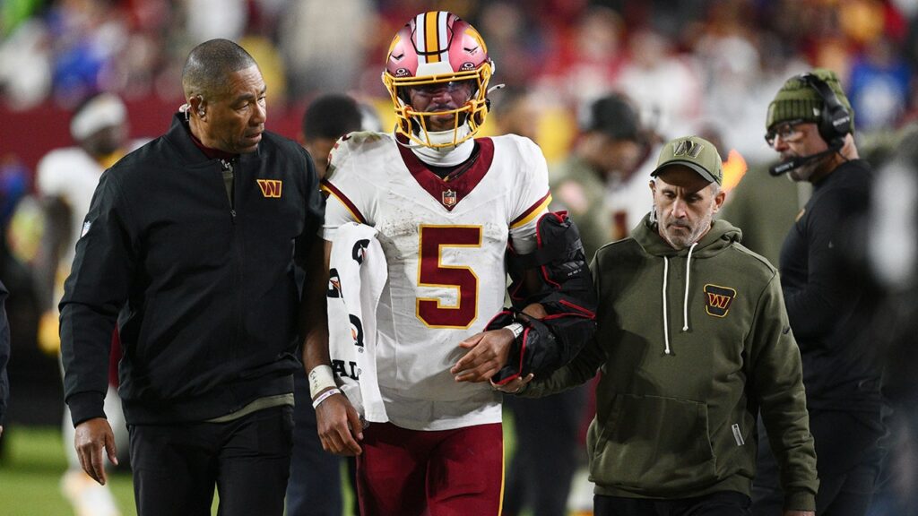 Commanders face backlash for keeping Jayden Daniels in blowout amid horrific injury Commanders face backlash for keeping Jayden Daniels in blowout amid horrific injury