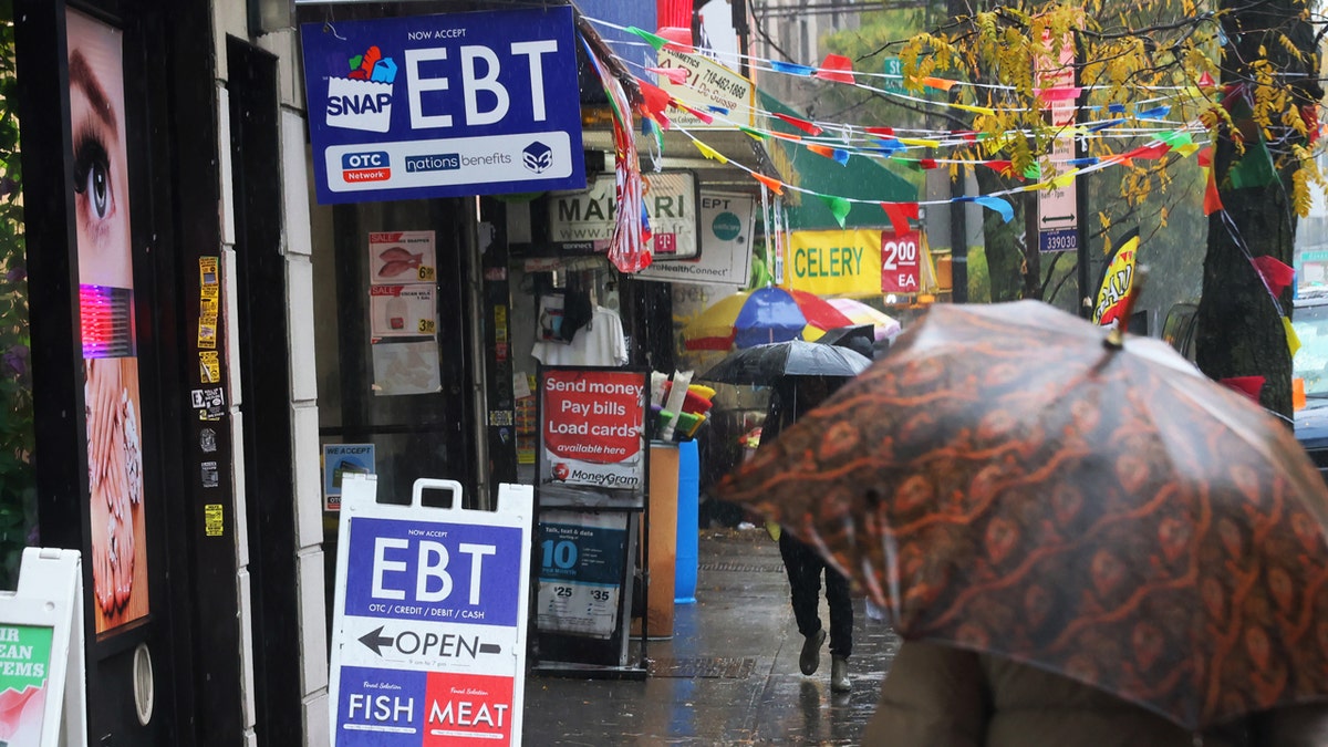 An EBT sign is displayed on the window of a grocery store in Brooklyn on Oct. 30, 2025. (Michael M. Santiago/Getty Images)