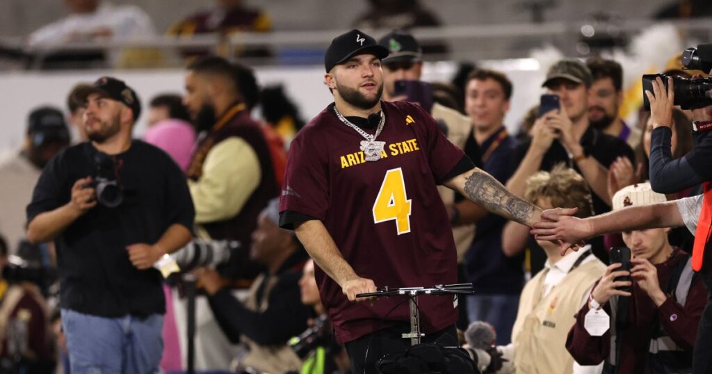 Weeks After Gruesome Injury, Giants’ Cam Skattebo Hypes Up Student Section At ASU Football Game