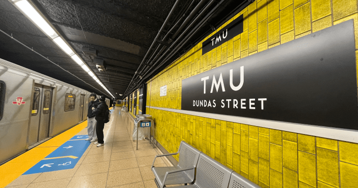 Temporary signage marks renaming of Dundas Station in Toronto Temporary signage marks renaming of Dundas Station in Toronto